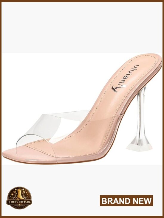 Shoes - Transparent Stiletto Heel Sandals Clear Slippers Backless Peep Toe Mules